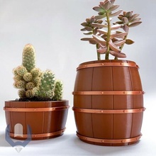 wooden oak barrel vase holder garden 3d print model - Mito3D