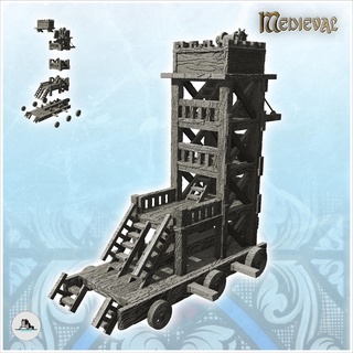 wooden siege tower wheels multiple floors 15 - medieval gothic feudal archaic saga 28mm 15mm Architecture weapon city tabletop miniatures scenery wargame game terrain house accessories middle age dark rose war traditionnal fantasy european village 3d print model - Mito3D