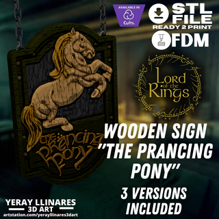 wooden sign prancing pony lord rings treading region sculpture hang poster signal movies 3d print model - Mito3D