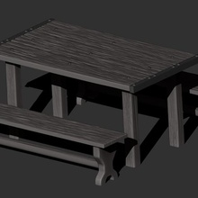 mesa de madeira com bancos fantasia terreno jogo medieval dnd d&d tampo tabuleiro 3d print model - Mito3D