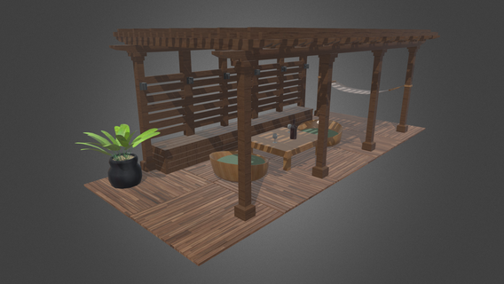 wooden terrace bar design 01 wood restaurant madrid video game low poly city village public outside cheap fun chill lounge coffee 3d print model - Mito3D