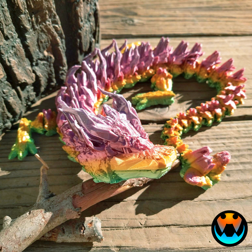 woodland dragon articulating flexi wiggle pet print place fantasy art toy forest lizard flexible articulated supports mythical cute crystals crystal cinderwing3d 3D print model - Mito3D