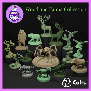woodland fauna collection bear grizzly stag spider raven owl dire wolf boar forest miniature ttrpg wildshape beastmaster familiar animal dnd pathfinder 3d print model - Mito3D