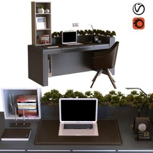 workplace 010 architecture office table work desk chair curbstone cabinet drawer wall panel organizer stationery supplies accessories laptop imac lamp paper tray box tablet papers decor desktop workstation 3d print model - Mito3D
