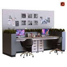 workplace 013 architecture office table work desk chair curbstone cabinet drawer wall panel organizer stationery supplies accessories laptop imac lamp paper tray box tablet papers decor desktop workstation 3d print model - Mito3D