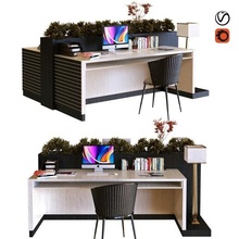 workplace 017 office table work desk computer chair curbstone cabinet drawer wall panel organizer stationery supplies accessories laptop imac lamp paper tray box tablet for papers decor desktop workstation 3d print model - Mito3D