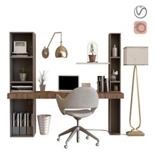 worktable 6 architecture workplace office table work desk chair curbstone cabinet drawer wall panel organizer stationery supplies accessories laptop imac lamp paper tray box tablet papers decor desktop workstation 3d print model - Mito3D