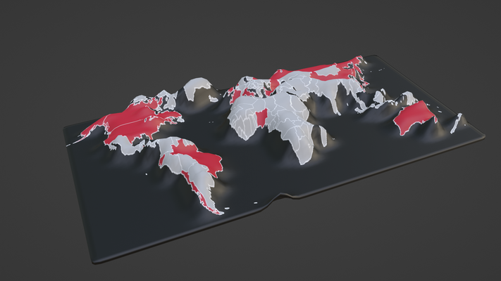 mondo carta geografica topografia satellitare bandiera nazione sbarcare spazio terrestre città territorio geografico terra world map continente europa africa australia 3d print model - Mito3D