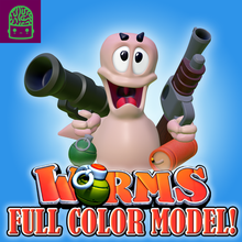 worms classic video game statue - full color fan art statuette 3d print model - Mito3D