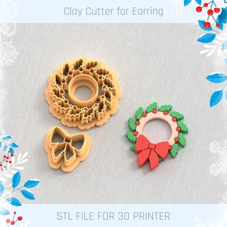 wreath ribbon polymer clay cutter tools earring stl jewelry christmas cutters new year winter 3d print model - Mito3D