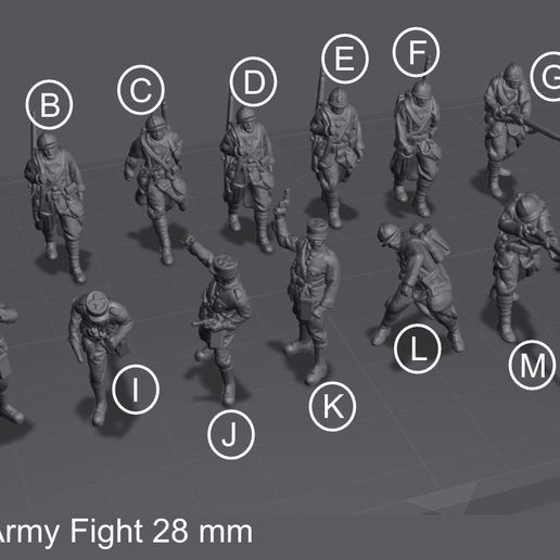 ww1 french squad - wargame 28mm files pre-supported 3D print model - Mito3D