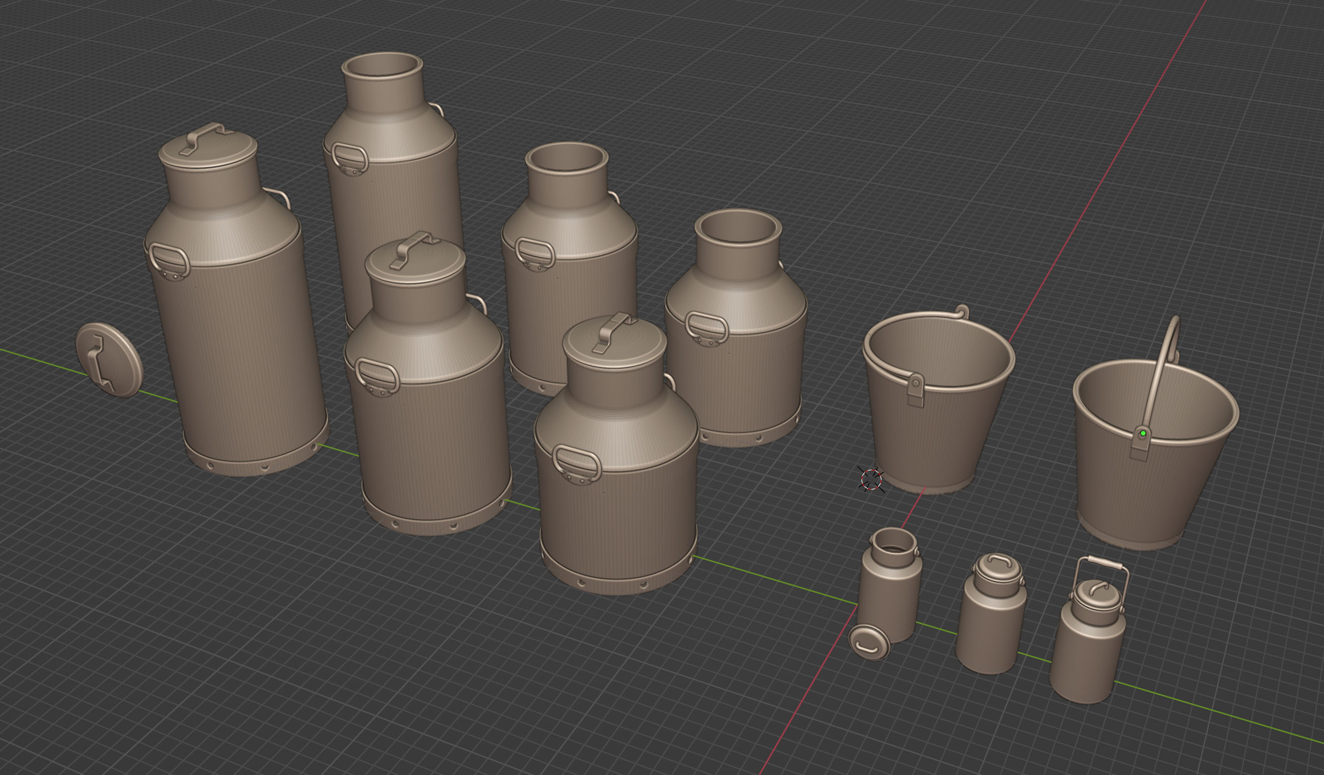 ww2 - buckets milk canisters 1 35 diorama hobby box container canister bucket 3D print model - Mito3D