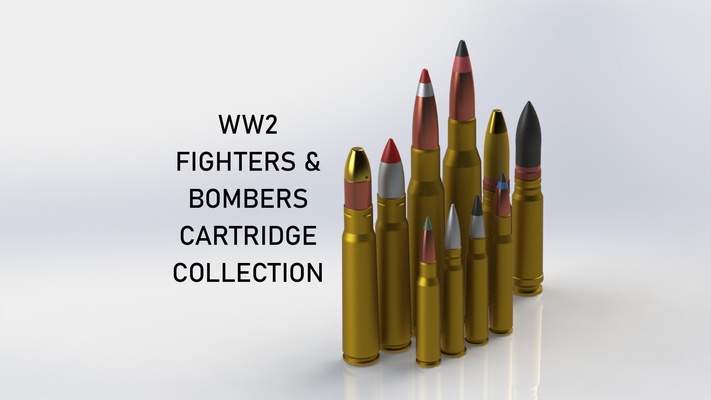 ww2 fighter & bomber cartridge collection aviation plane aircraft battle us britain france germany luftwaffe raf usaaf usaf bullet prop display 3d print model - Mito3D