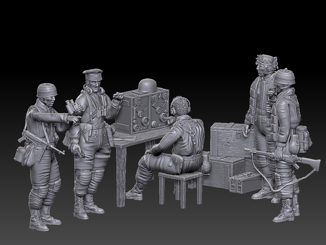 ww2 ger pára quedas tropa 1 35 jogos exército soldado militares sargento alemão guerra arma infantaria personagem miniaturas estatuetas ficar pé quedista rádio tabela cadeira 72 3D print model - Mito3D