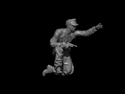 ww2 german tank crew crouching indicating soldier toys figure vietnam war wwii military officer american paratrooper tiger panzer 3d print model - Mito3D
