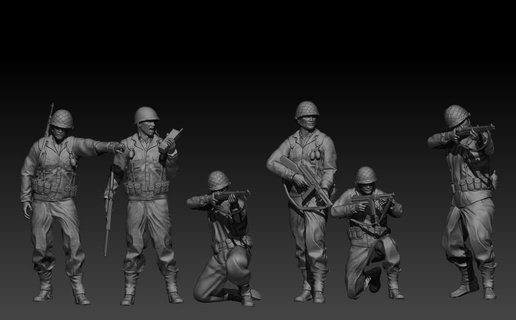 ww2 pacco 6 americano soldati azione posa soldato giocattoli figura Vietnam guerra durante seconda mondiale uso militare ss tigre pantera Tedesco ufficiale 3d print model - Mito3D