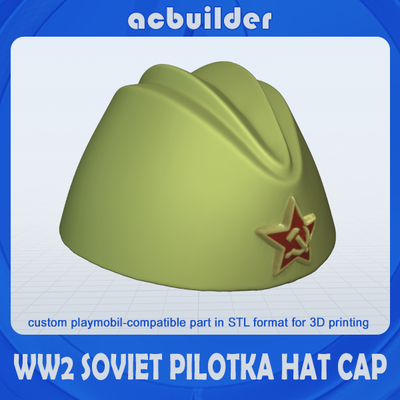 ww2 soviétique rouge armée pilote chapeau casquette playmobil compatible jeu seconde guerre mondiale russe urss fourrure playmo soldat constructeur stl 3d print model - Mito3D