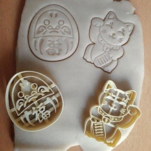 x2 symbols japan daruma maneki cookie cutters - good luck wishes lucky cat culture cookies dough 3d print model - Mito3D
