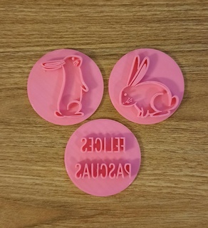 x3 happy easter bunny stamps Home seal stamp cookie cutter rabbit rabbits egg seals for dough fondant porcelain 3d print model - Mito3D