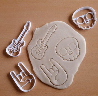 x3 rock cookie cutters dough play - guitar fingers skull music hell yeah metal heavy power 3d print model - Mito3D