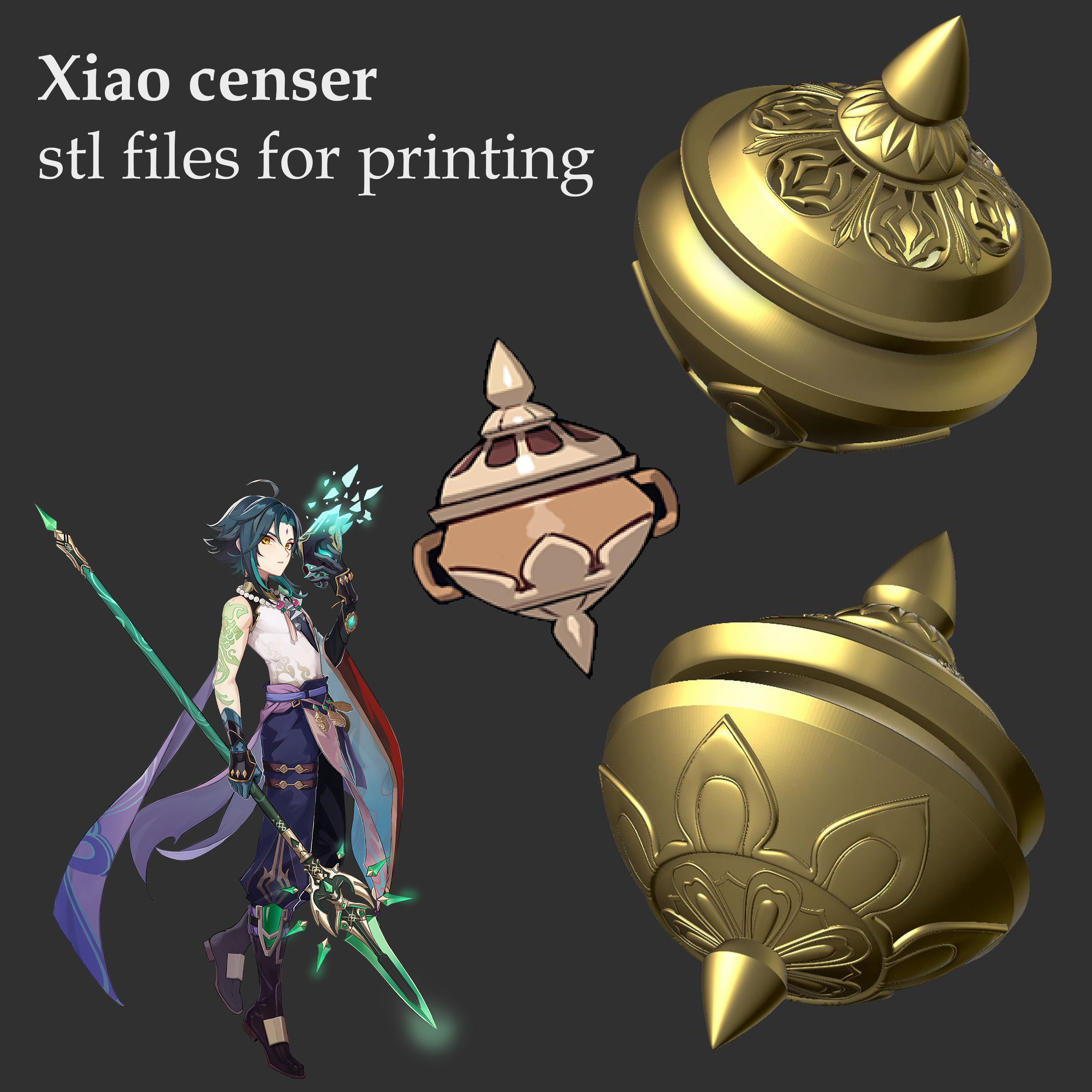 xiao accessoires encensoir genshin cosplay stl dossiers impression 3dprinting cosplayprops 3dprinted résine sla art jouet décoration porte clés 3D print model - Mito3D