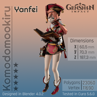 yanfei genshin impact 3d printable figurine 3d print model - Mito3D