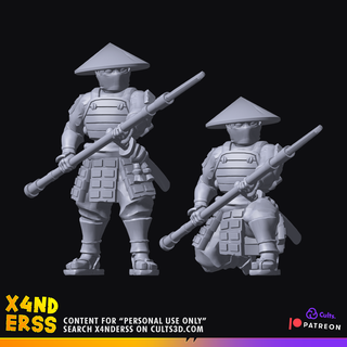 era ashigaru impostato 2 samurai giapponese esercito creatore lancia katana 3d print model - Mito3D