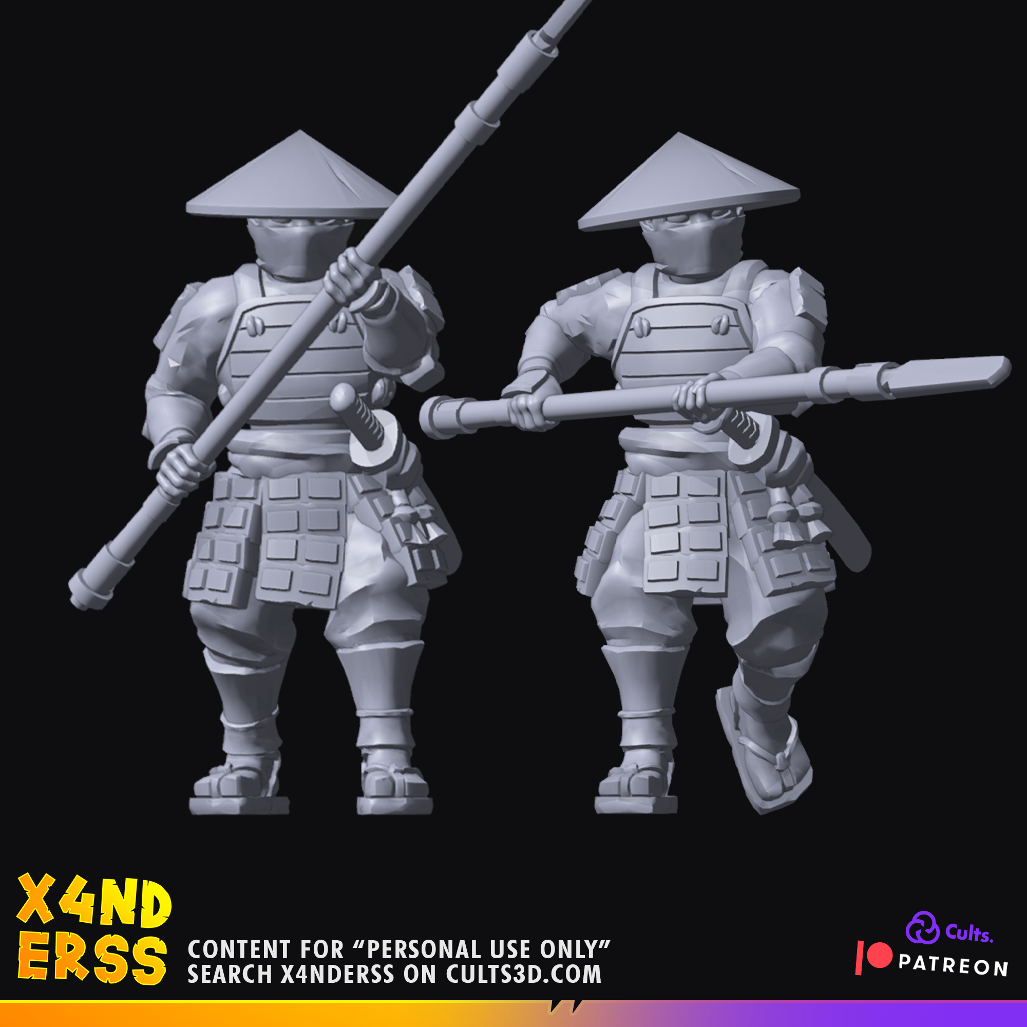 yari ashigaru set 3 - samurai japanese army maker spear katana 3D print model - Mito3D