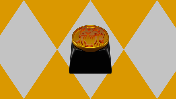 Gelb Ranger Tastenkappe Säbelzahntiger Leistung Münze mächtig verwandeln Power Rangers mächtige Verwandlung Yellowranger Zord Powercoin sentai supersentai prähistorisch Zyuranger 3d print model - Mito3D