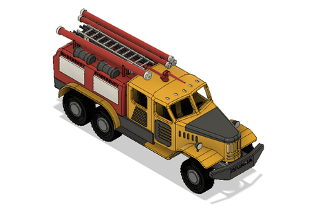 Gelb zil Feuer LKW Bewegung Spiel Automobil Wagen Notfall Feuerwehrauto alt Fahrzeuge Transport 3d print model - Mito3D