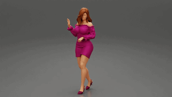 young beautiful woman dress walking posing fashion body clothes girl character human female anatomy statue sculpture morph standing print people model dresshair 3d print model - Mito3D