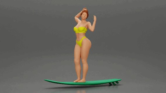 joven niña posando montando tabla surf playa 3d print model - Mito3D
