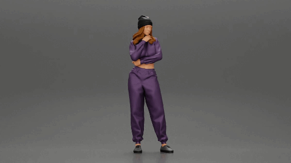 young girl sporty outfit bonnet thinking 3d print model - Mito3D