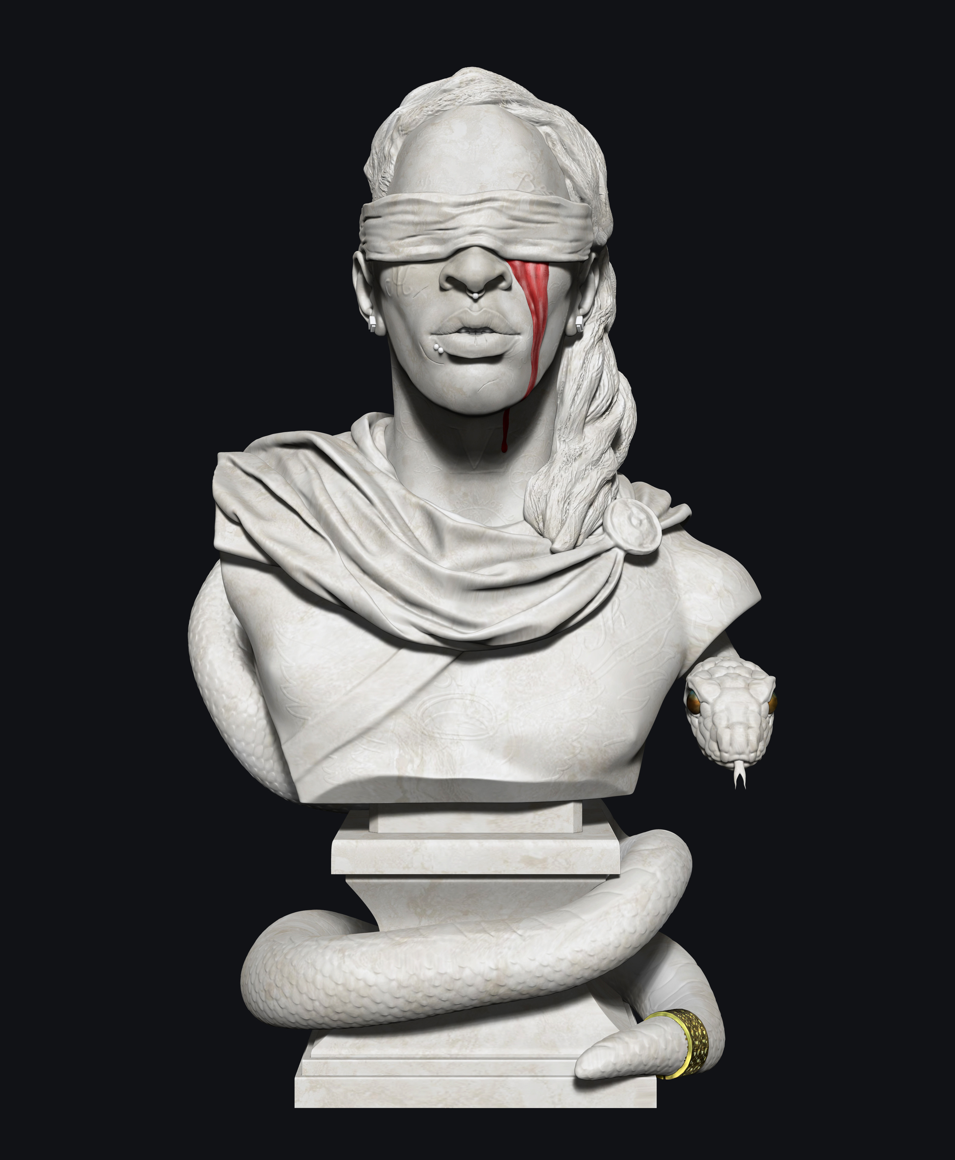 young thug portrait rap soul hop artis music singer marble snake jewelry miniatures figurines 3D print model - Mito3D