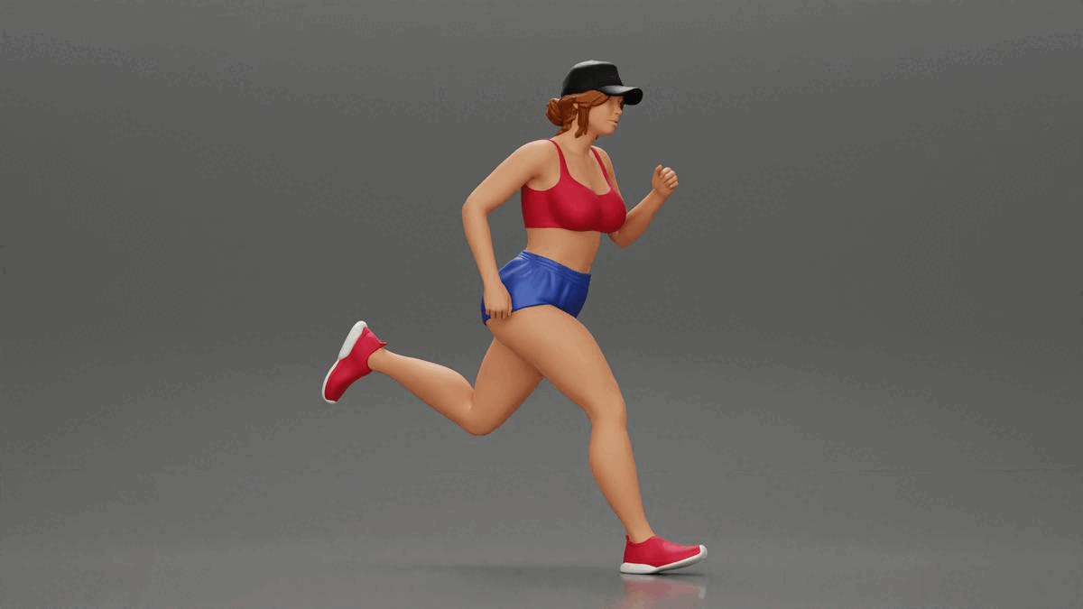 young woman running shorts cap 3D print model - Mito3D