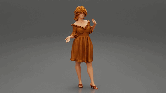 young woman short curly hair wearing dress posing fashion style 3d print model body clothes girl character human female anatomy statue sculpture morph standing people hairstyle 3d print model - Mito3D