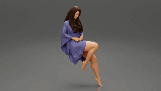 young woman wearing kaftan sitting chair long hair posing fashion body clothes girl character human female anatomy statue sculpture morph standing print people model dress 3d print model - Mito3D