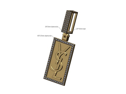 yves santo Laurent logo diamante pendente 3d Stampa modello gioielleria ysl simbolo ghiacciato bling collana stampabile oro argento moda 3d print model - Mito3D