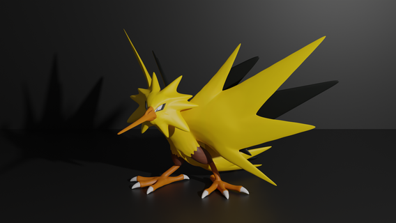 zapdos pokemon 3d impresión modelo monstruo pokemongo pokebola pokedex Pikachu eevee manía pokemini moltres articuno legendario pájaro eléctrico volador trueno 3d print model - Mito3D