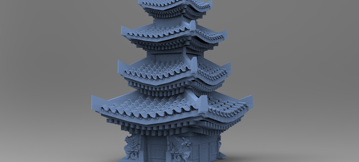 zen monk tower stylized japan bridge wall garden fort exterior historic temple shrine medieval ancient palace architectural 3d print model - Mito3D