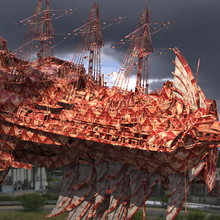 Zeppelin dirigeable général rouge dragon steampunk industriel papier carton volant machine navire mécanisme câbles corde ballon sculpture intérieur réaliste pirates avion historique 3d print model - Mito3D