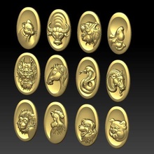 zodiac round Jade Carving Oval Schmuck Anhänger 3d print model - Mito3D