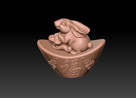 zodiac gold ingot version rabbit 1 new year 3d print model - Mito3D