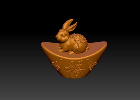 zodiac gold ingot version rabbit 3 new year 3d print model - Mito3D