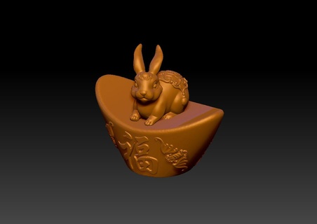 zodiac gold ingot version rabbit 5 new year 3d print model - Mito3D