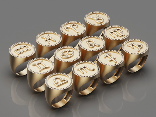 zodíaco sinais argolas anel prata ouro joalheria imprimível 3d modelo tendência moda projeto zbrush tigre 3d print model - Mito3D