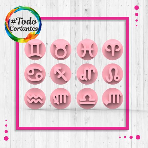 zodiac stamp set pound scorpio taurus gemini pisces virgo sagittarius capricorn leo aquarium cutting cutter seal cookie mass 3D print model - Mito3D