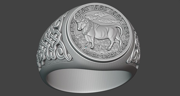 tierkreis stier ring schmuck silber gold design kunst cnc stl carving bearbeitung highdetail 3d print model - Mito3D