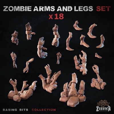 zombie arms legs - basing bits game hands old undead world death dnd basin bodyparts zabavka 3d print model - Mito3D