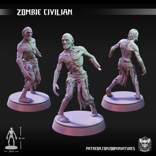 zombi civil 01 Jeu morts vivants donjonsanddragon dnd miniature minis donjondog barde Mort vivant morte créature mal donjonchienminiatures table 3D print model - Mito3D